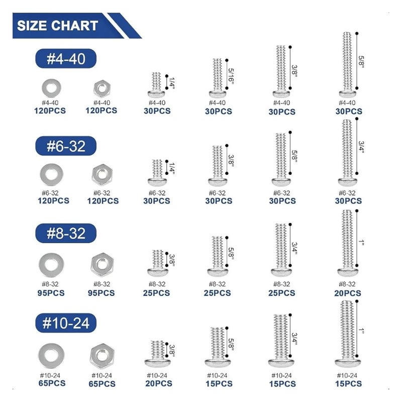 1200PCS 304 Stainless Steel Screw Assortment Kit with Phillips Pan Head Nuts Bolts and Flat Washers Set - Image 3