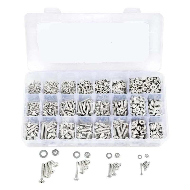 1200PCS 304 Stainless Steel Screw Assortment Kit with Phillips Pan Head Nuts Bolts and Flat Washers Set - Image 2