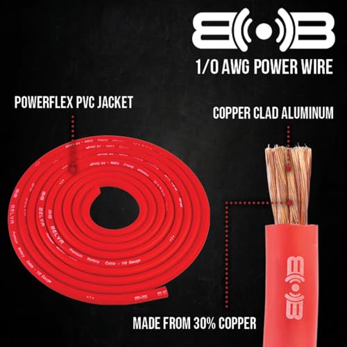 Belva True 1/0 Gauge AWG Premium CCA Complete Amplifier Wiring Kit with OFC 2-Channel RCA Cable - BAK02 RED - Image 2
