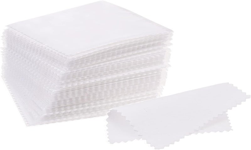 CATIFLIN 100pcs Jewelry Cleaning Cloth, Silver Polishing Cloth Individually Wrapped, Small Jewelry Polishing Cloth for Sterling Silver, Gold, Platinum and More (White, 3.15" x 3.15") - Image 1