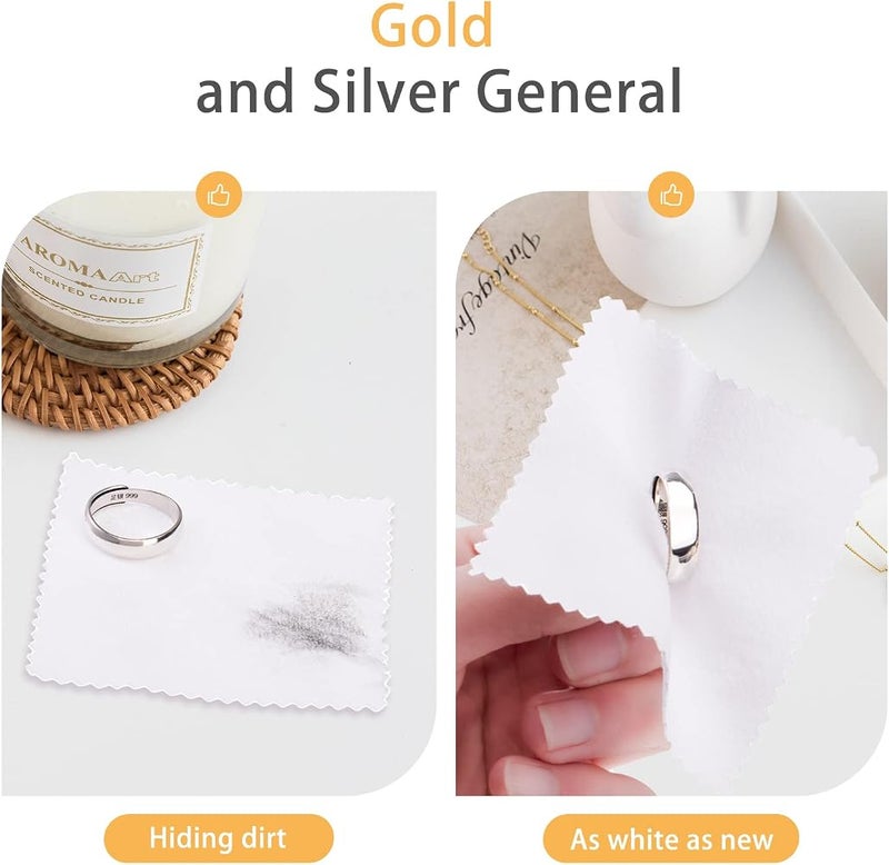 CATIFLIN 100pcs Jewelry Cleaning Cloth, Silver Polishing Cloth Individually Wrapped, Small Jewelry Polishing Cloth for Sterling Silver, Gold, Platinum and More (White, 3.15" x 3.15") - Image 4
