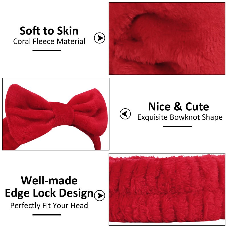 Ondder Spa Headband for Washing Face 8 Pack Red Skincare Headbands for Women Girls Terry Cloth Cute Makeup Headbands Head Bands with Bow - Image 2
