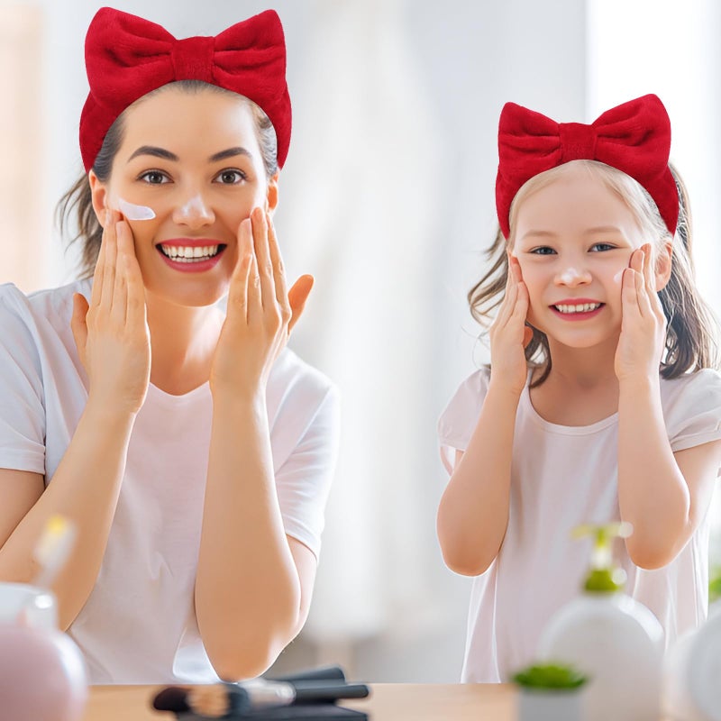 Ondder Spa Headband for Washing Face 8 Pack Red Skincare Headbands for Women Girls Terry Cloth Cute Makeup Headbands Head Bands with Bow - Image 5