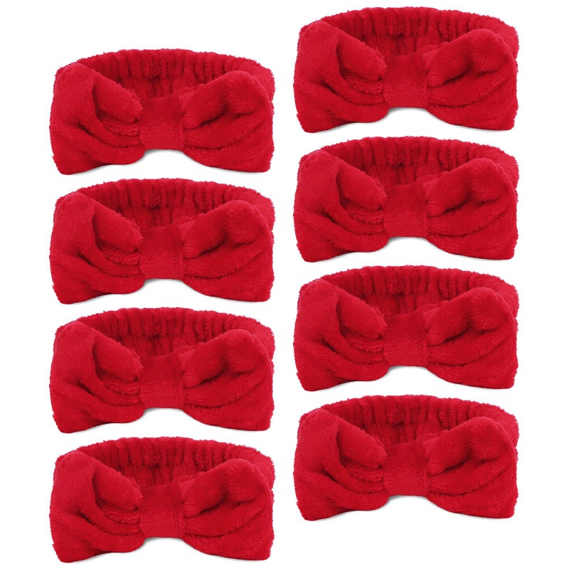 Ondder Spa Headband for Washing Face 8 Pack Red Skincare Headbands for Women Girls Terry Cloth Cute Makeup Headbands Head Bands with Bow - Image 1