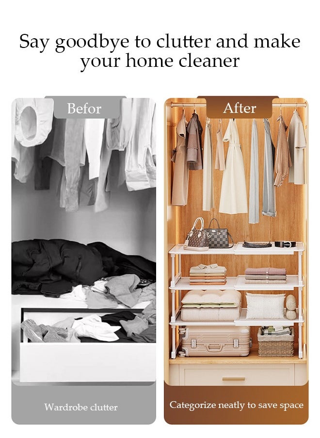 DUNISO Punch-Free Household Cabinet Telescopic Rack, Adjustable Storage Rack，Stacking Bracket Partition Iron Grid Wardrobe Layered Storage Rack, Suitable For Garage, Kitchen, Basement, Food Storage Room, Outdoor Camping, Suitable For Cosmetics, Kitchen, Desktop, Bedroom, Bathroom, Living Room, Flower Stand  - Image 4
