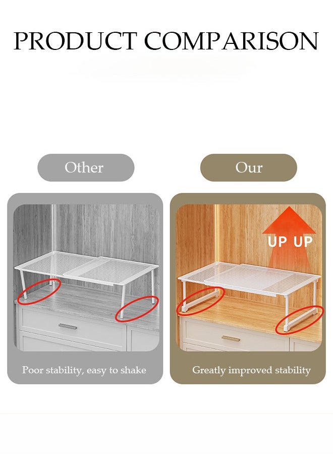 DUNISO Punch-Free Household Cabinet Telescopic Rack, Adjustable Storage Rack，Stacking Bracket Partition Iron Grid Wardrobe Layered Storage Rack, Suitable For Garage, Kitchen, Basement, Food Storage Room, Outdoor Camping, Suitable For Cosmetics, Kitchen, Desktop, Bedroom, Bathroom, Living Room, Flower Stand  - Image 3