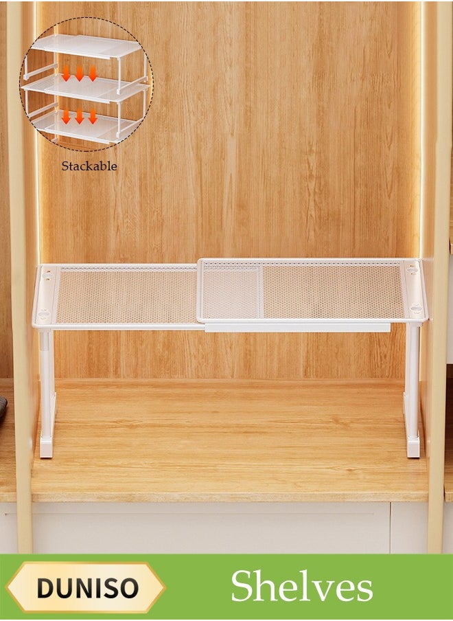DUNISO Punch-Free Household Cabinet Telescopic Rack, Adjustable Storage Rack，Stacking Bracket Partition Iron Grid Wardrobe Layered Storage Rack, Suitable For Garage, Kitchen, Basement, Food Storage Room, Outdoor Camping, Suitable For Cosmetics, Kitchen, Desktop, Bedroom, Bathroom, Living Room, Flower Stand  - Image 1