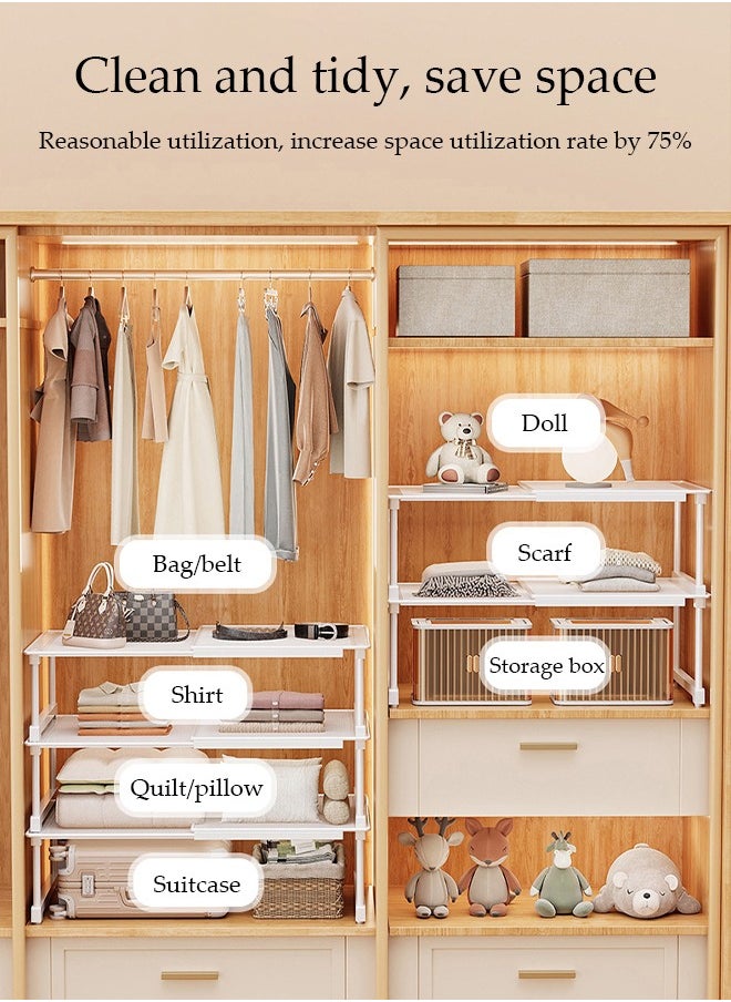 DUNISO Punch-Free Household Cabinet Telescopic Rack, Adjustable Storage Rack，Stacking Bracket Partition Iron Grid Wardrobe Layered Storage Rack, Suitable For Garage, Kitchen, Basement, Food Storage Room, Outdoor Camping, Suitable For Cosmetics, Kitchen, Desktop, Bedroom, Bathroom, Living Room, Flower Stand  - Image 5