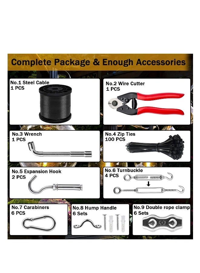 Generic String Light Suspension Kit Outdoor Light Guide Wire 50M Coated Stainless Steel 304 Wire Rope String Light Hanging Kits Light Hanging Kit for Outdoor String Lights Patio Lights Camping Lights  - Image 5