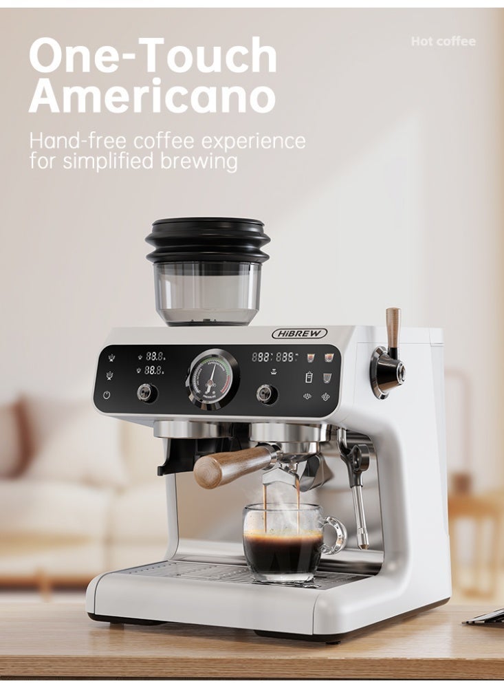 هيبرو ماكينة إسبريسو HiBREW المطورة ذات الغلايتين، طراز Barista Pro، مزودة بمطحنة مدمجة مع 30 إعدادًا لحجم القهوة، مناسبة للمقاهي والفنادق والمطاعم H7B - Image 2