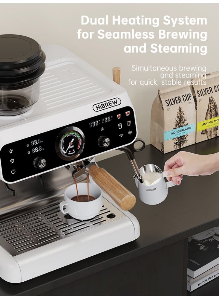 هيبرو ماكينة إسبريسو HiBREW المطورة ذات الغلايتين، طراز Barista Pro، مزودة بمطحنة مدمجة مع 30 إعدادًا لحجم القهوة، مناسبة للمقاهي والفنادق والمطاعم H7B - Image 4