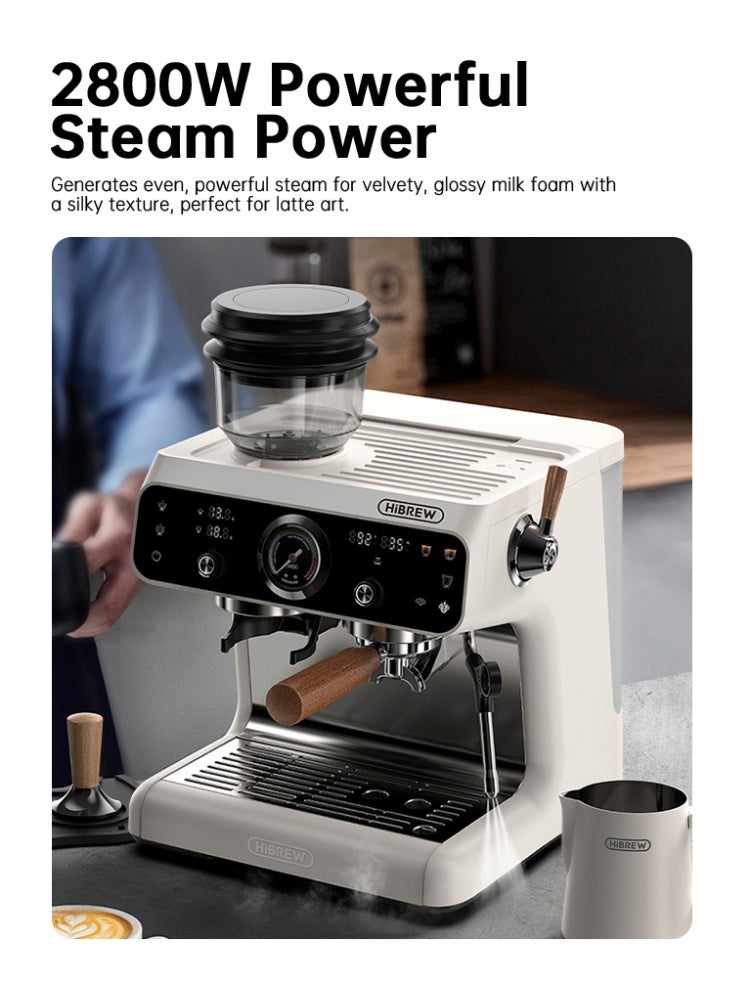 هيبرو ماكينة إسبريسو HiBREW المطورة ذات الغلايتين، طراز Barista Pro، مزودة بمطحنة مدمجة مع 30 إعدادًا لحجم القهوة، مناسبة للمقاهي والفنادق والمطاعم H7B - Image 2