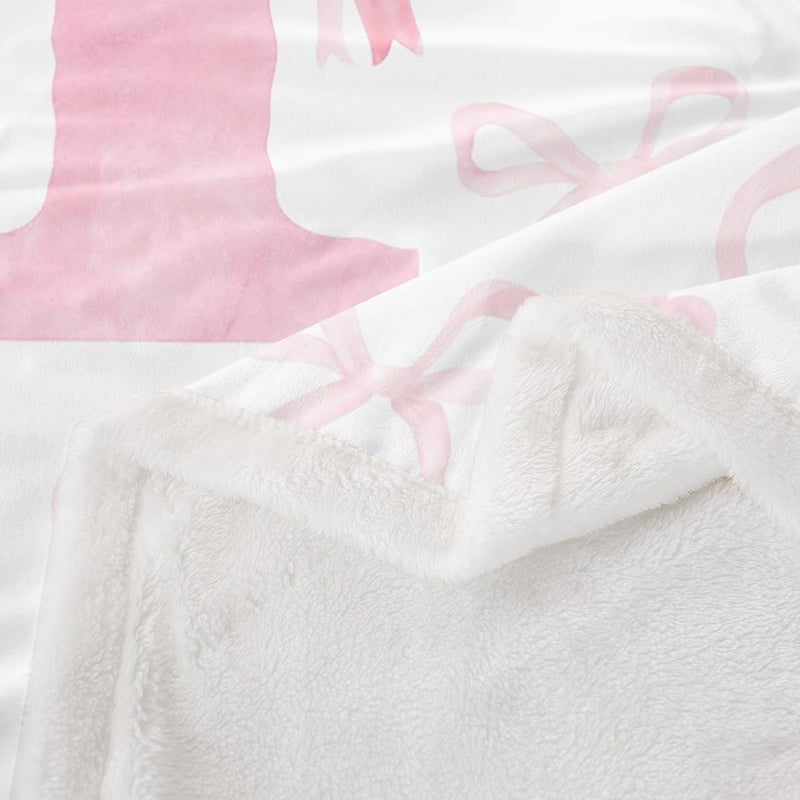 Erosebridal Girls Pink Bow Fleece Blanket Twin Size, Kawaii Bowknot Princess Dreamy Sherpa Blanket, Cute Alphabet T Bow Fuzzy Plush Throw, Cartoon Love Heart Decor for Bed Couch - Image 4