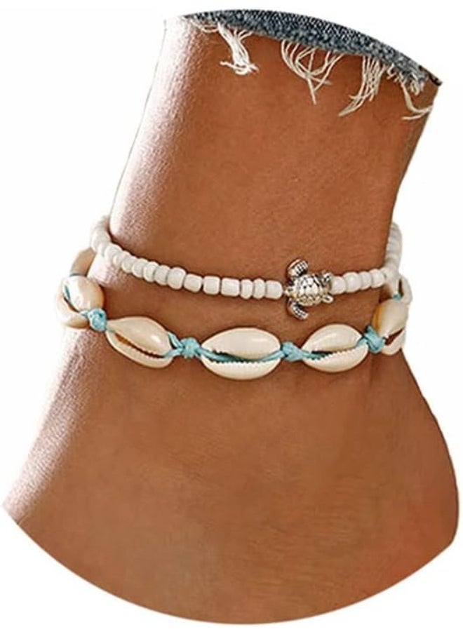 Generic Boho Turtle Anklet Bracelets Set, Silver Layered Shell Beaded Foot Chain, Beach Jewelry for Women Summer Gifts Beaded Foot Chain Jewelry Accessories For Beach  - Image 2