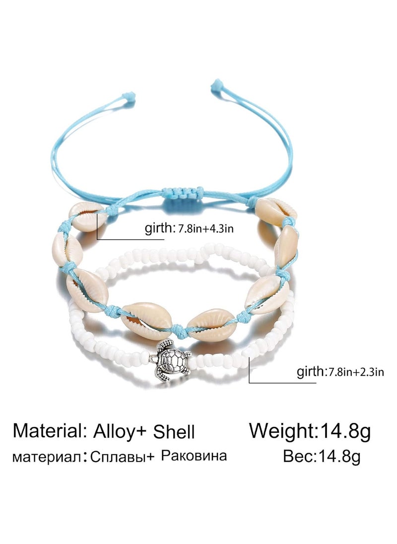 Generic Boho Turtle Anklet Bracelets Set, Silver Layered Shell Beaded Foot Chain, Beach Jewelry for Women Summer Gifts Beaded Foot Chain Jewelry Accessories For Beach  - Image 4