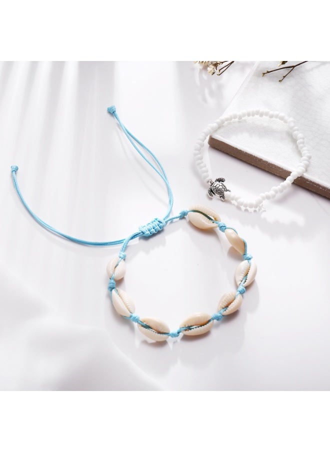 Generic Boho Turtle Anklet Bracelets Set, Silver Layered Shell Beaded Foot Chain, Beach Jewelry for Women Summer Gifts Beaded Foot Chain Jewelry Accessories For Beach  - Image 3