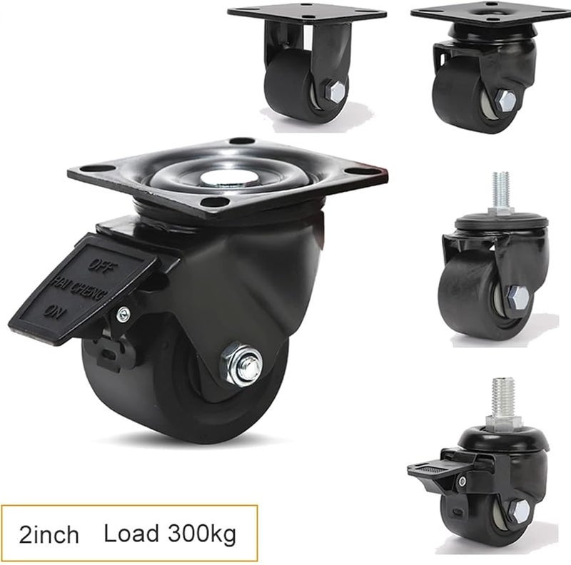 عجلات ثقيلة 2 بوصة مركز منخفض سعة تحميل 300 كجم مع فرامل براغي للعربات والآلات - Image 3