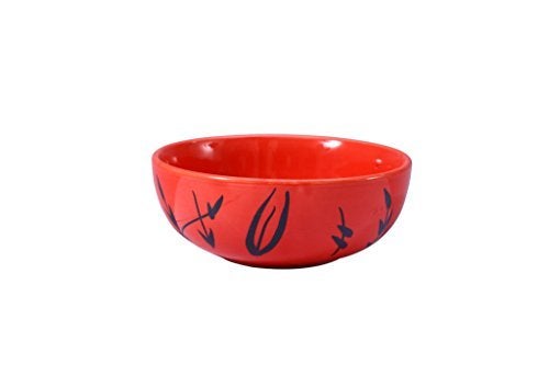 Caffeine Ceramic Handmade Red Bamboo Serving Bowl 75 inch Set of 1