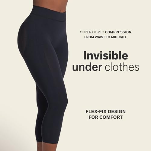 Leonisa Invisible Tummy Control High Waisted Compression Leg Bodysuit Shapewear Capri for Women, Black, Large - Image 2