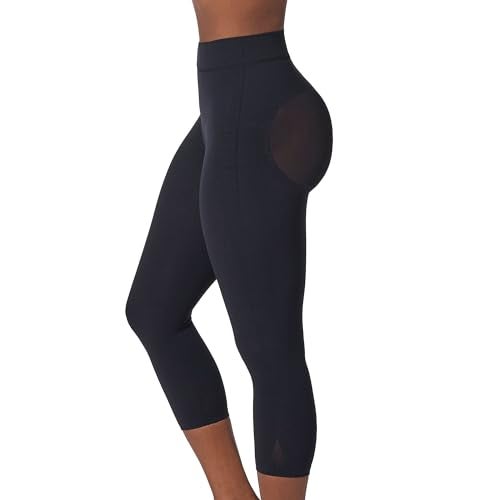 Leonisa Invisible Tummy Control High Waisted Compression Leg Bodysuit Shapewear Capri for Women, Black, Large - Image 1