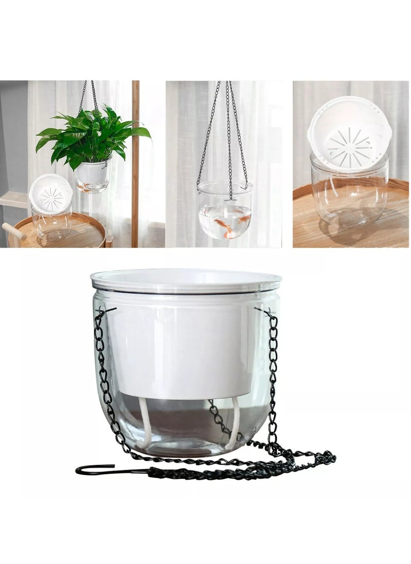 vsell24 - Hanging Self-Watering Planter with Clear Pot and Chain – Modern Hydroponic Plant Container - Image 1