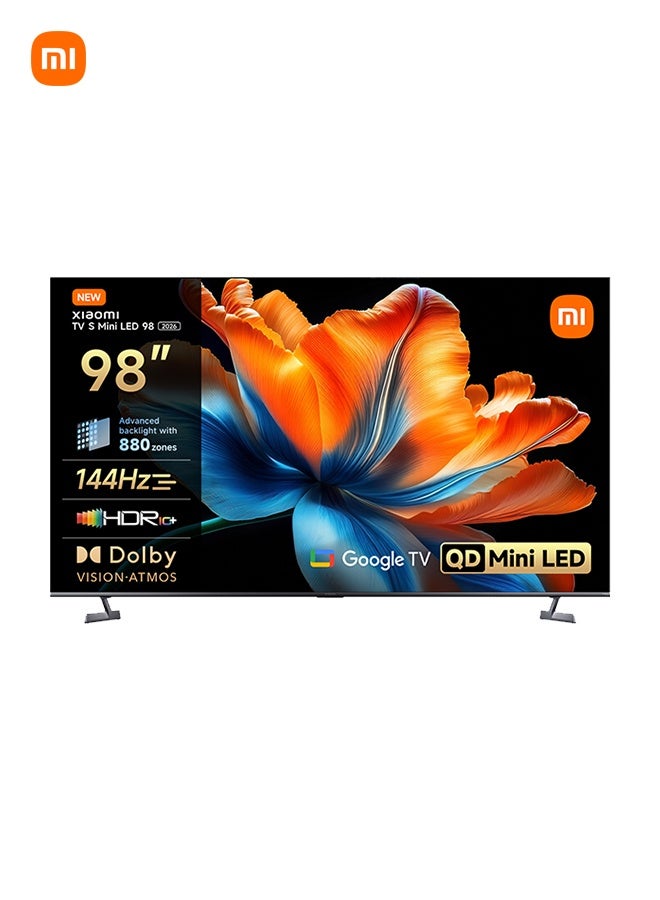 Xiaomi TV S Mini LED 98" 2026, QLED Mini LED, Smart TV with Dolby Vision + Dolby Atmos, 144Hz with 288Hz Game Boost Mode, 4K UHD, HDR10+, MEMC, Google TV, Airplay 2, Google L98MC-SME Black - Image 1