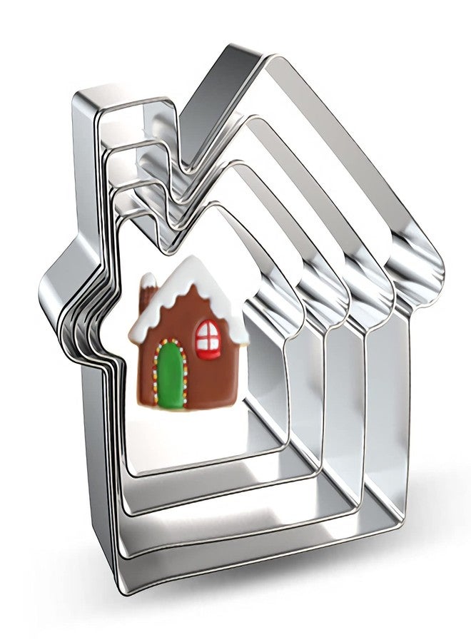 azflyife House Cookie Cutters Shapes Set - 4 Pieces Gingerbread House Real Estate Cookie Cutter Biscuit Mold for DIY Chirstmas Day Holiday Party Decorations - Stainless Steel Azflyife - Image 1