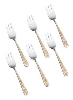 Hic 6-Piece Stainless Steel Dessert Fork Set Silver With Gold  - Image 1