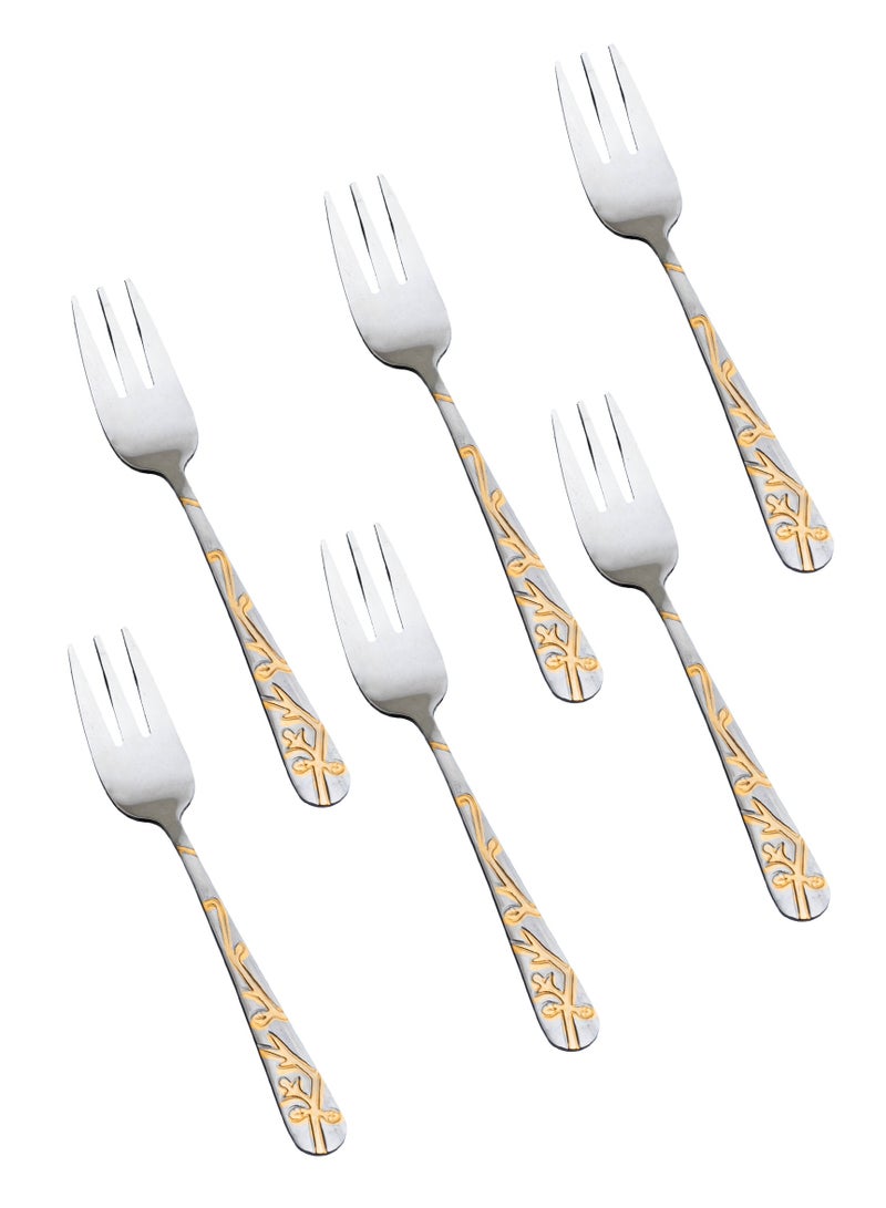 Hic 6-Piece Stainless Steel Dessert Fork Set Silver With Gold - Image 1