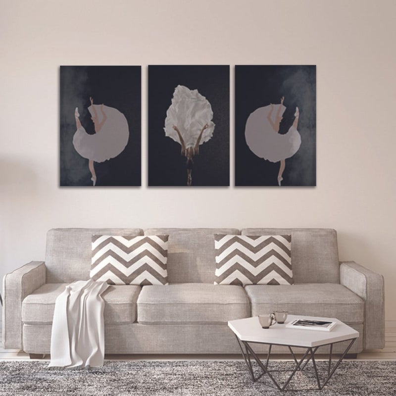 Marktna Three modern-designed canvas panels with a hollow frame, measuring (90×40), three pieces - Image 1