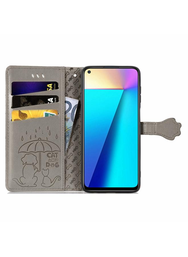اس-توب جراب لهاتف Infinix Note 7، جراب جلدي أفقي قابل للطي بنقشة قطة وكلب جميلة، مع حامل وفتحات للبطاقات ومحفظة ومشبك كرتوني وحبل تعليق - Image 3