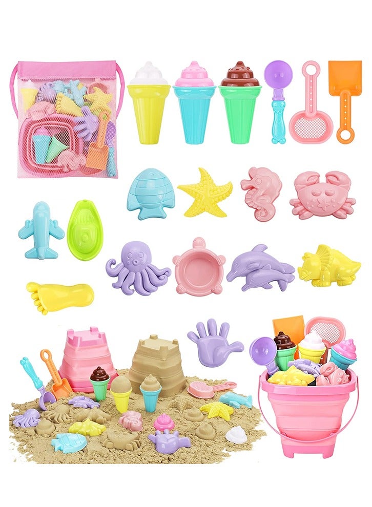Beach Toys, Ice Cream Sand Toys for Toddlers, with Collapsible Bucket and Shovels for Kids with Bag, Travel Toys for Boys Baby Girls Age 3 4 5 6 7 8+ - Image 1
