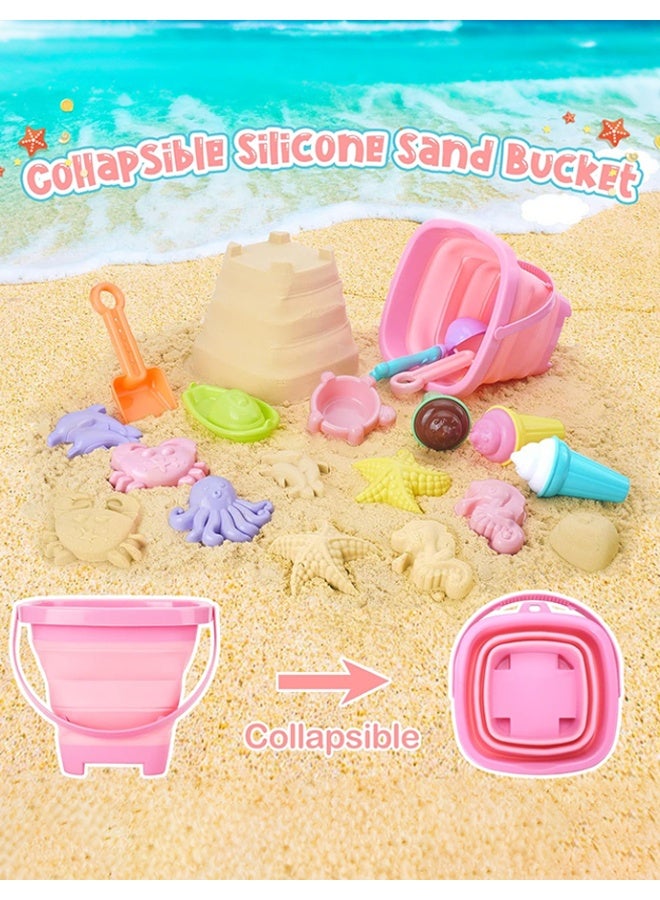 Beach Toys, Ice Cream Sand Toys for Toddlers, with Collapsible Bucket and Shovels for Kids with Bag, Travel Toys for Boys Baby Girls Age 3 4 5 6 7 8+ - Image 2