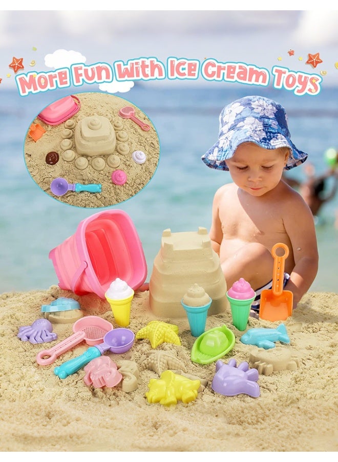 Beach Toys, Ice Cream Sand Toys for Toddlers, with Collapsible Bucket and Shovels for Kids with Bag, Travel Toys for Boys Baby Girls Age 3 4 5 6 7 8+ - Image 4