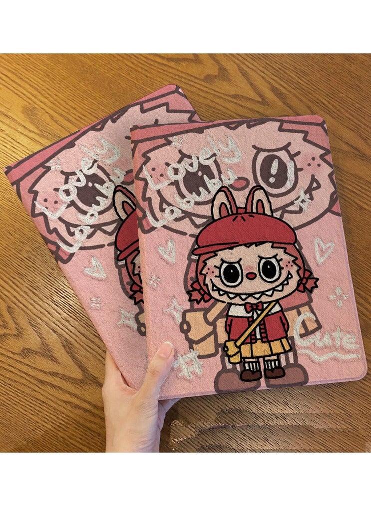 عام غطاء آيباد ميني 7 (8.3 إنش 2024) - بتصميم وردي بنقش لابوبو، غطاء أمامي رفيع من جلد PU مع إطار TPU مقاوم للصدمات وحامل متعدد الزوايا. - Image 1