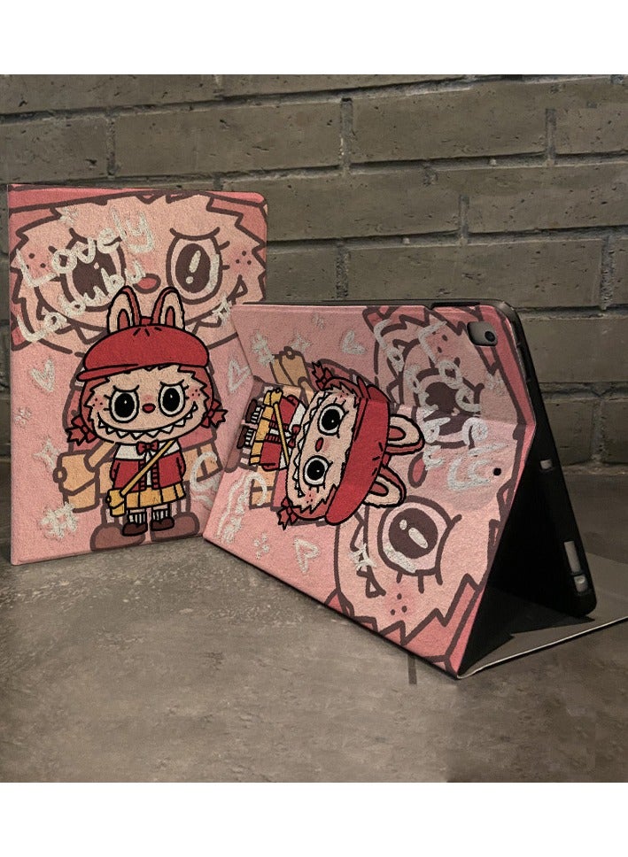 عام غطاء آيباد ميني 7 (8.3 إنش 2024) - بتصميم وردي بنقش لابوبو، غطاء أمامي رفيع من جلد PU مع إطار TPU مقاوم للصدمات وحامل متعدد الزوايا. - Image 3