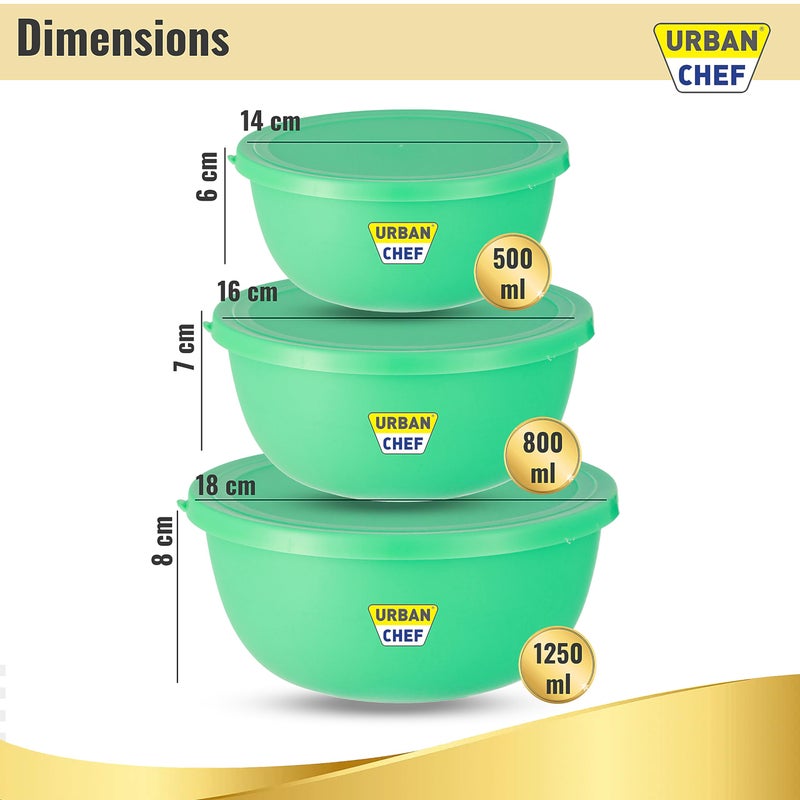 URBAN CHEF URBAN CHEF Microwave Safe Bowl Set | 1 Year Warranty | Kitchen Accessories Items for Home, Serving Bowl, Bowl Set for Gift, Microwave Bowl Set, Steel Bowl, Set of 3-500ml, 800ml,1250ml (Green) - Image 2