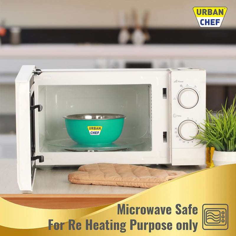 URBAN CHEF URBAN CHEF Microwave Safe Bowl Set | 1 Year Warranty | Kitchen Accessories Items for Home, Serving Bowl, Bowl Set for Gift, Microwave Bowl Set, Steel Bowl, Set of 3-500ml, 800ml,1250ml (Green) - Image 5