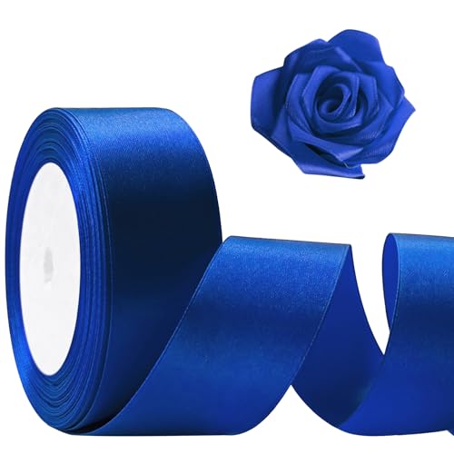 Flezoo 25 Yards Blue Satin Ribbon 1 1/2inch, Single Face Polyester Silk Fabric Hair String Ribbon for Craft, Flower Bouquets, Gift Wrapping, Wedding, Bow Making and Valentines Decoration - Image 1