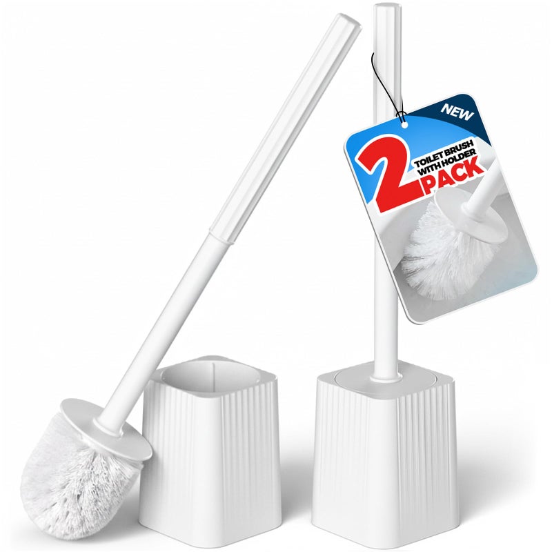 FORASTO 2Pack Toilet Bowl Brush and Holder Set - Toilet Scrubber Brush,Cleaning Brush,Bathroom Decor,Household Essentials,Cleaning Supplies,Home Essentials,White - Image 1
