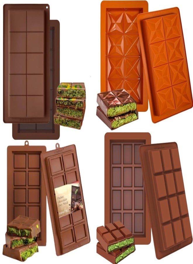 LEGACYCART 8 Slot Diamond, 10 Slot Square, 10 Slot Rectangle and 12 Slot Dubai Kunafa Silicone Mold Deep Square Break Apart Chocolate Bar for Pistachio DIY Ganache Caramel Treats for Kids (Pack of 4) - Image 1