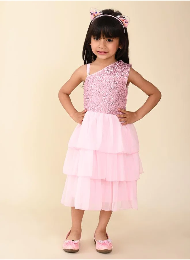 ليل بيكس LilPicks Sequin Detail One Shoulder Neck Layered Dress