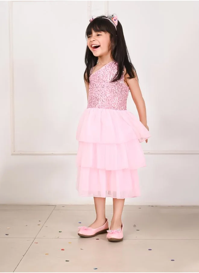 ليل بيكس LilPicks Sequin Detail One Shoulder Neck Layered Dress