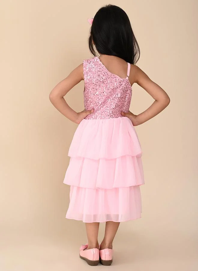 LILPICKS LilPicks Sequin Detail One Shoulder Neck Layered Dress