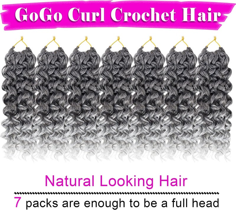 Eerya GoGo Curly Crochet Hair 7 Packs for Women 10 Inch Short Beach Curls Water Wave Crochet Braids Synthetic Braiding Hair Extensions (12 Inch, TGray) - Image 2