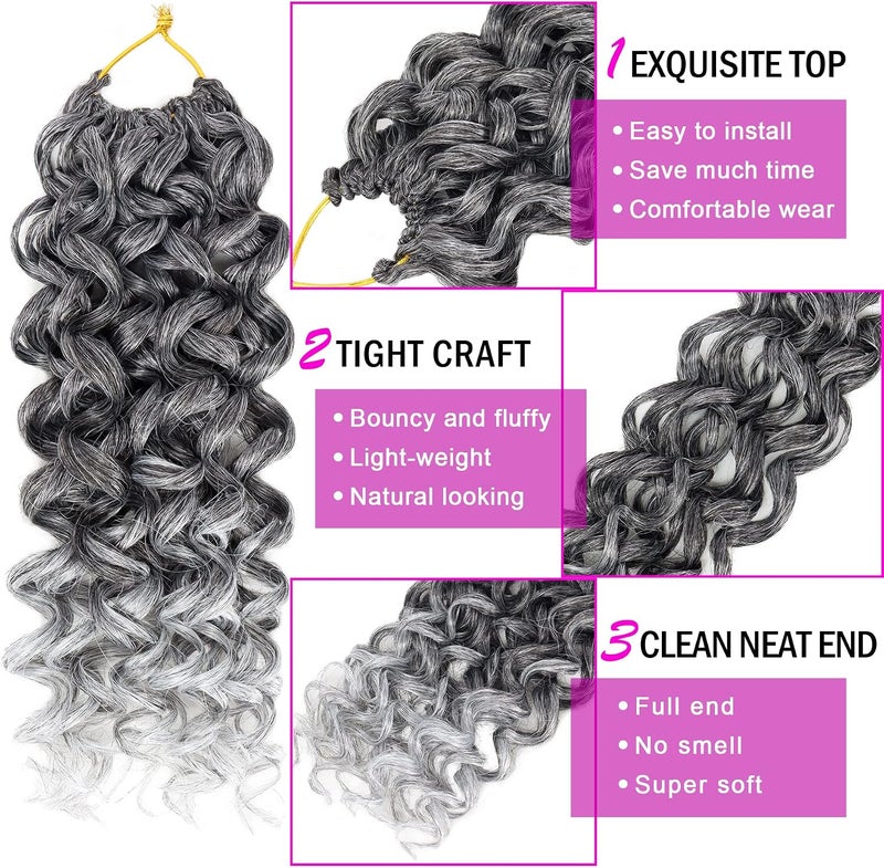 Eerya GoGo Curly Crochet Hair 7 Packs for Women 10 Inch Short Beach Curls Water Wave Crochet Braids Synthetic Braiding Hair Extensions (12 Inch, TGray) - Image 4