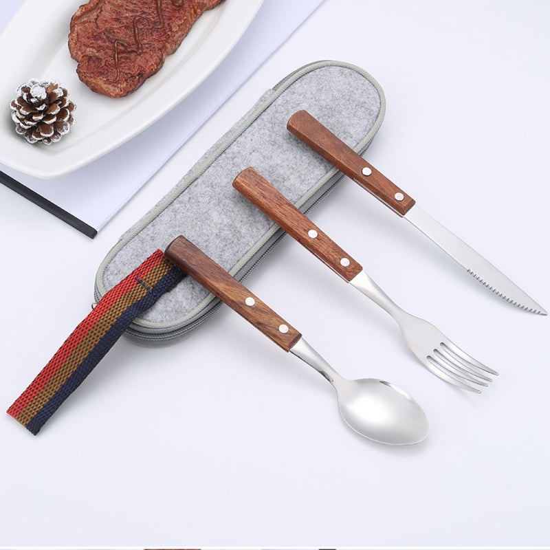 1 Set Camping Tableware Fork Cutter Spoon Set Steak Tableware Camping Flatware for Picnic - Image 1