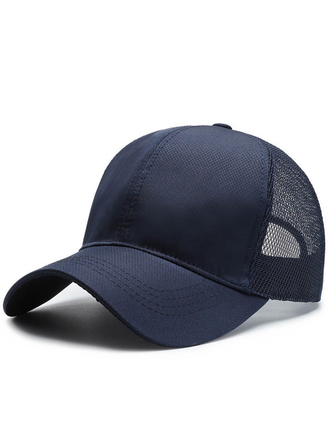 Men’s Mesh Back Baseball Cap, Breathable Curved Brim Sun Hat With Metal Buckle, One Size(Blue)