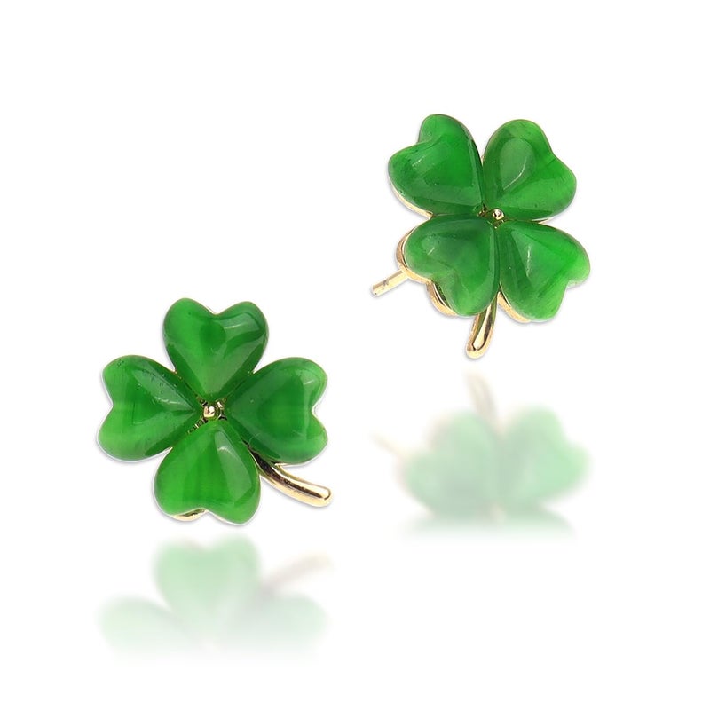 Sonateomber Green Shamrock Leaf Stud Earrings for Women Small Lucky Cute St Patricks Day Rhinestone Clover Leaves Cartilage Holiday Accessories Outfit Jewelry Gift - Image 1