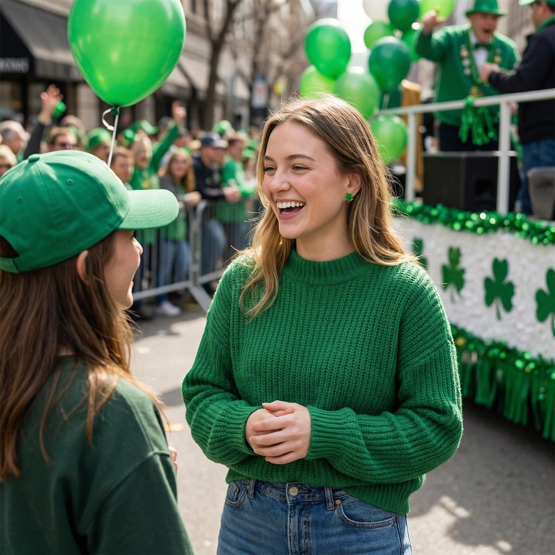 Sonateomber Green Shamrock Leaf Stud Earrings for Women Small Lucky Cute St Patricks Day Rhinestone Clover Leaves Cartilage Holiday Accessories Outfit Jewelry Gift - Image 3